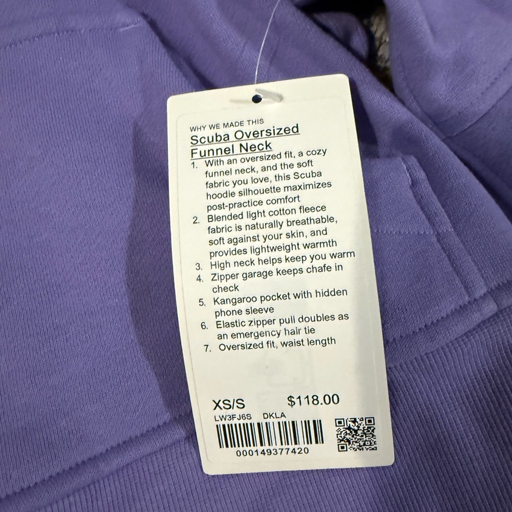 NWT Lululemon Scuba Oversized Funnel Jacket - XS/S Lavender - Picture 2 of 4
